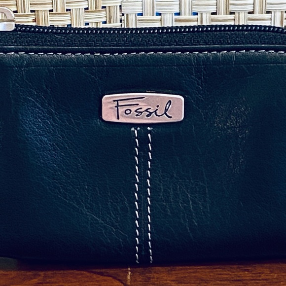 VTG 1990s Fossil Black Leather Key Ring Zippered Wallet - Picture 2 of 13